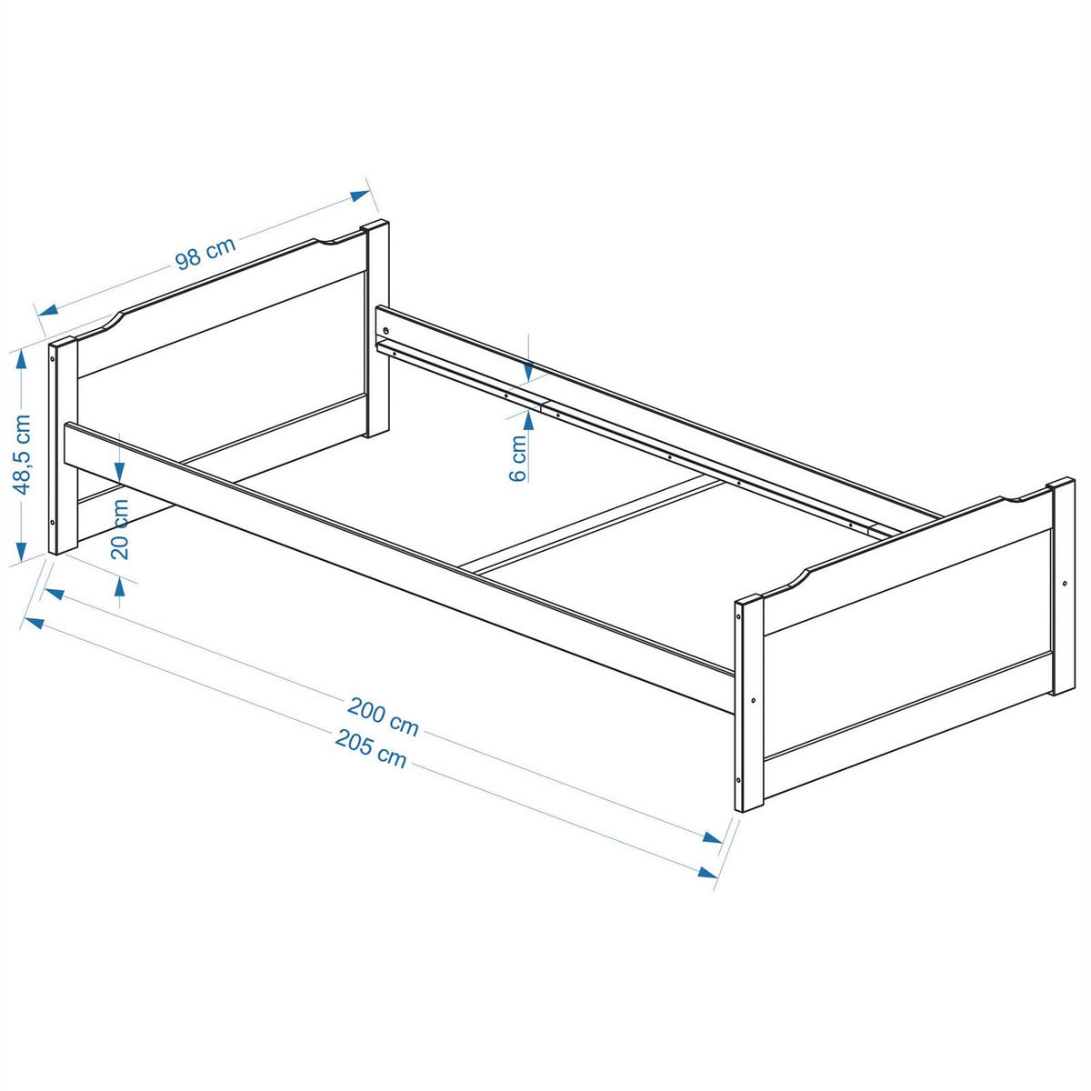 EINZELBETT FRITZ 90X200 CM - Weiß, Holz (90/200cm) - IDIMEX