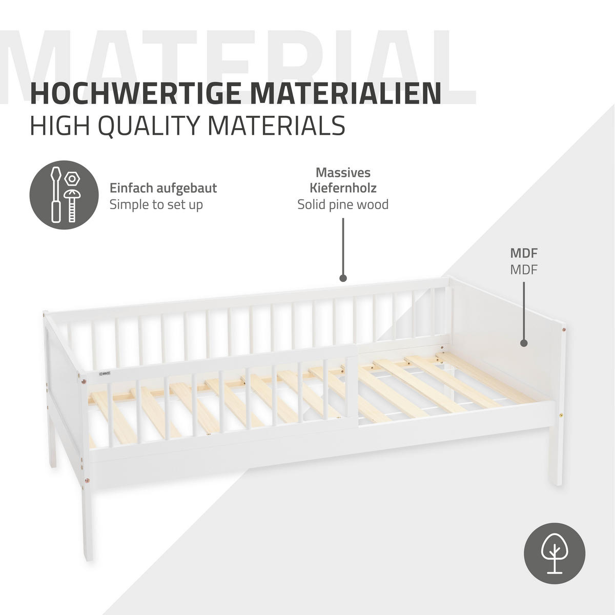 KINDERBETT 80x160 cm Weiß - Weiß, Holzwerkstoff - ML-DESIGN