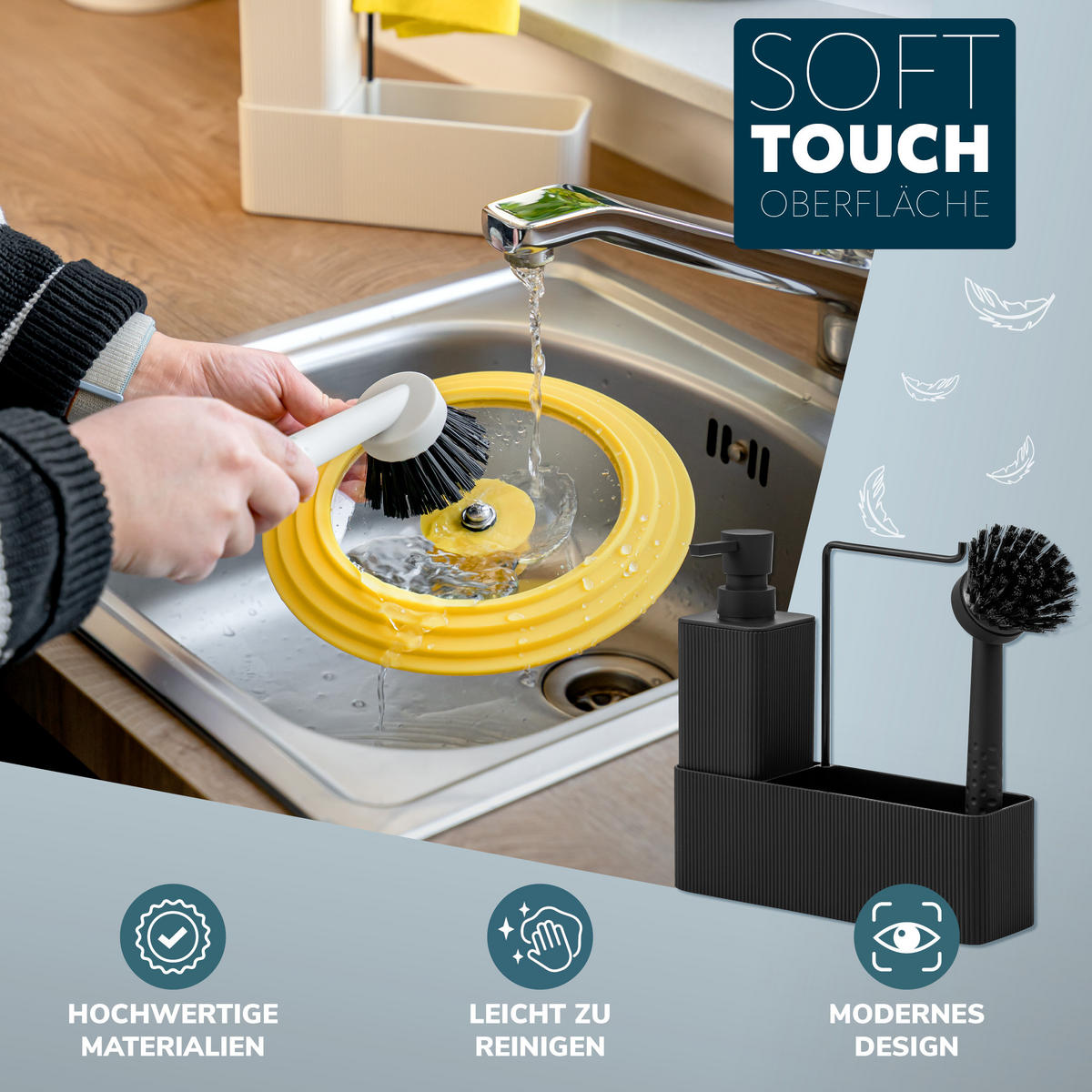 SPÜLBECKEN-SET, beige, Kunststoff - Beige, Kunststoff (20.5/21/7cm) - eluno