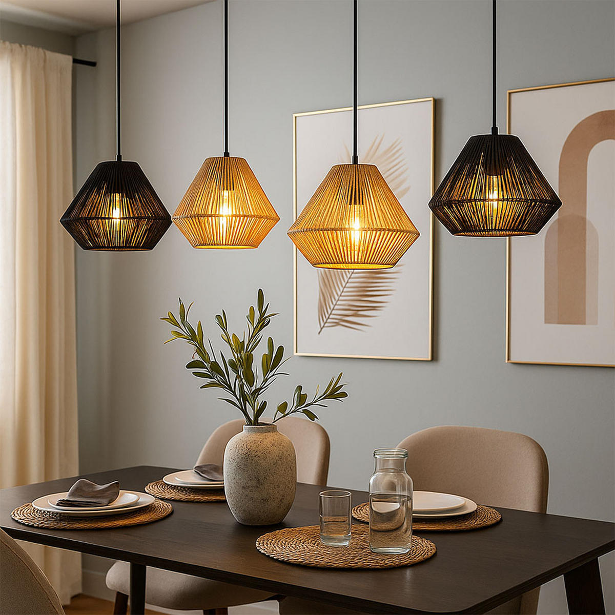 LED HÄNGELEUCHTE Naturseile Schwarz Beige - Schwarz, Metall (103/30/120cm) - Globo Lighting