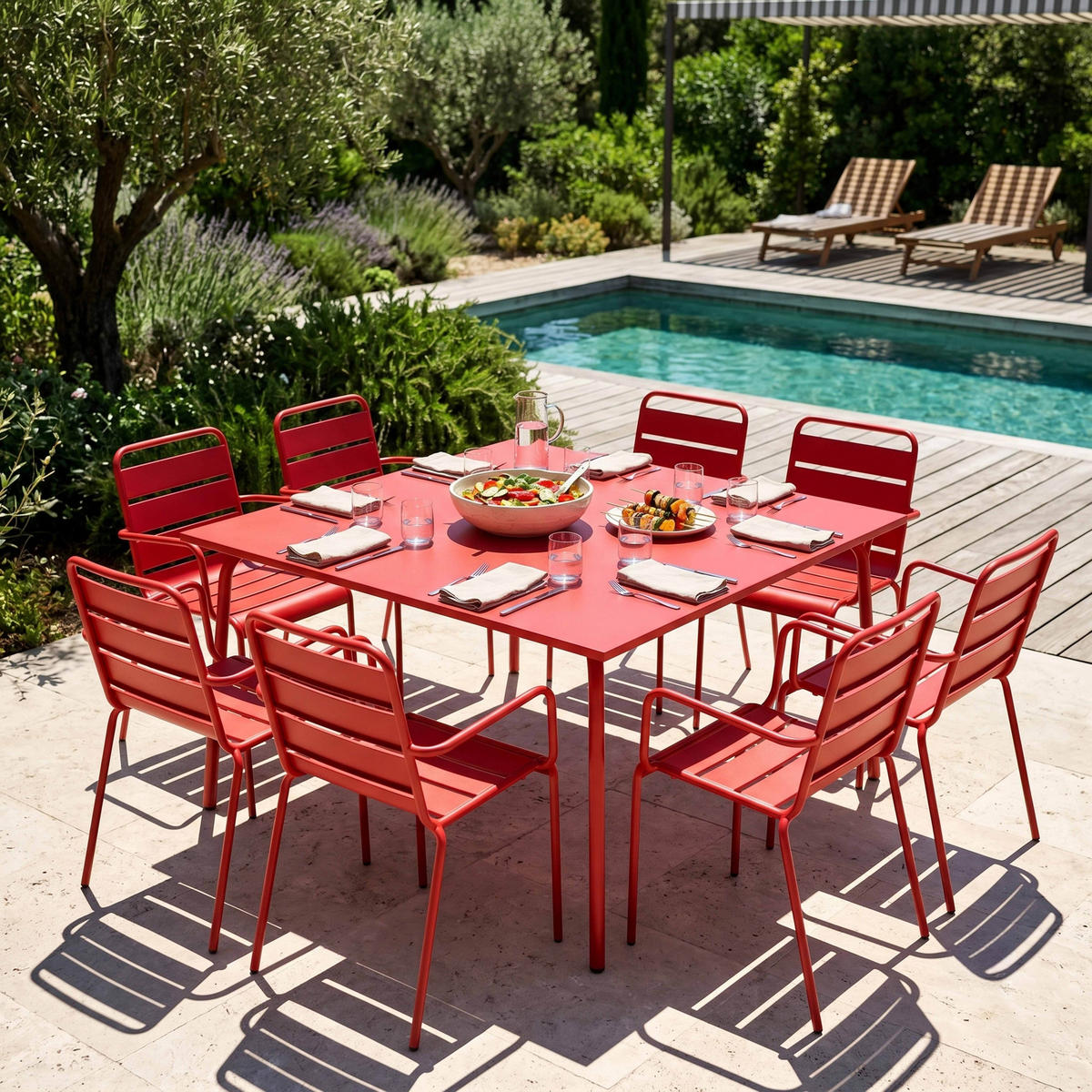 GARTENSET 9-tlg., Rot - Rot, Metall - Oviala