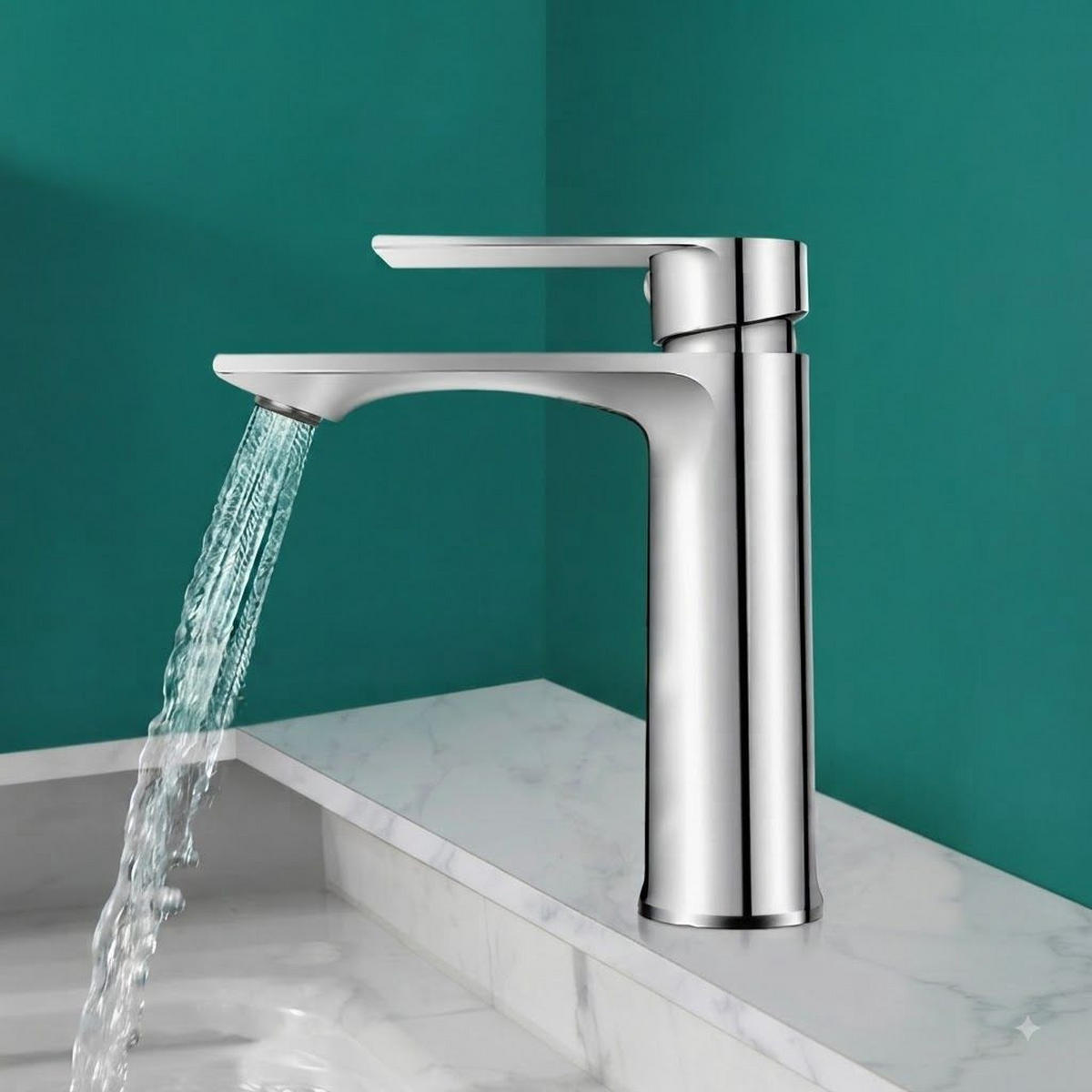 BADEZIMMERARMATUR, inklusive 80 cm Zulaufschlauch, 17 cm hoch, silber. - Silberfarben, Metall (50/6/25cm) - Vallsero