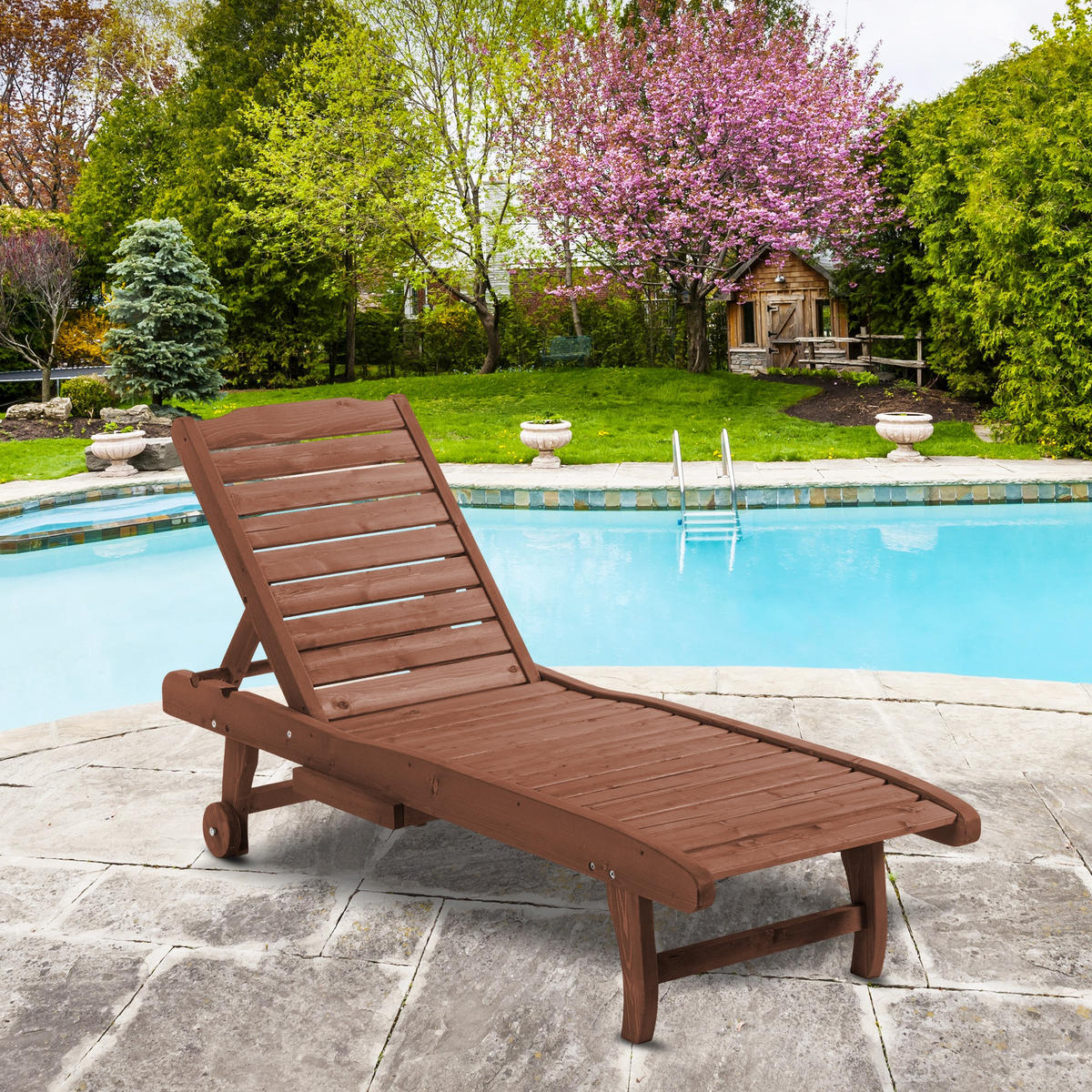 SONNENLIEGE DE-15667 3-fach verstellbar mit Rollen & Tablett Holz - Naturfarben, Holzwerkstoff (152.4/88.9/462.28cm) - ComfortXL