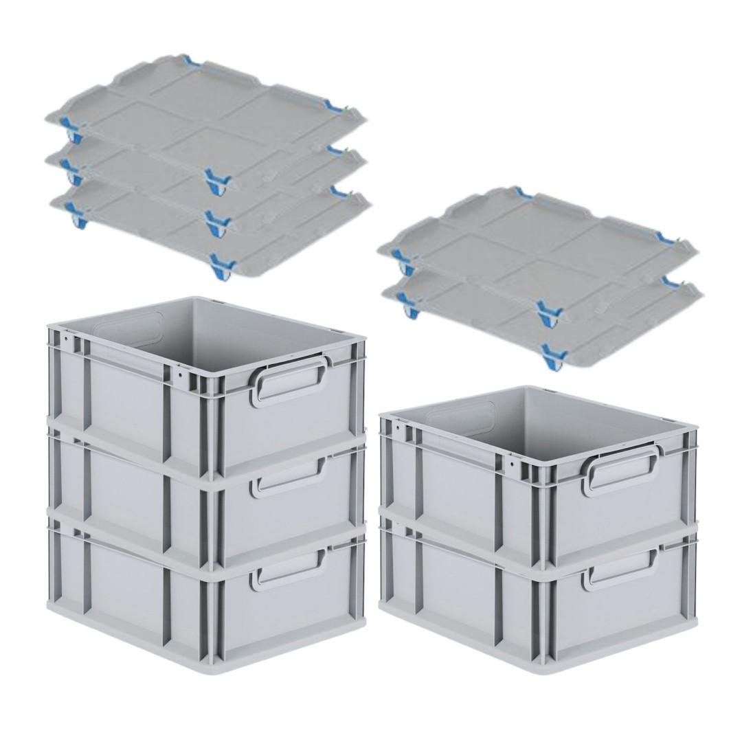EUROBOX 5x Nextgen Economy Mit Auflagedeckel Grau/Blau Griffe Geschlossen 16 Liter - Blau, Kunststoff (30/17/40cm) - PROREGAL