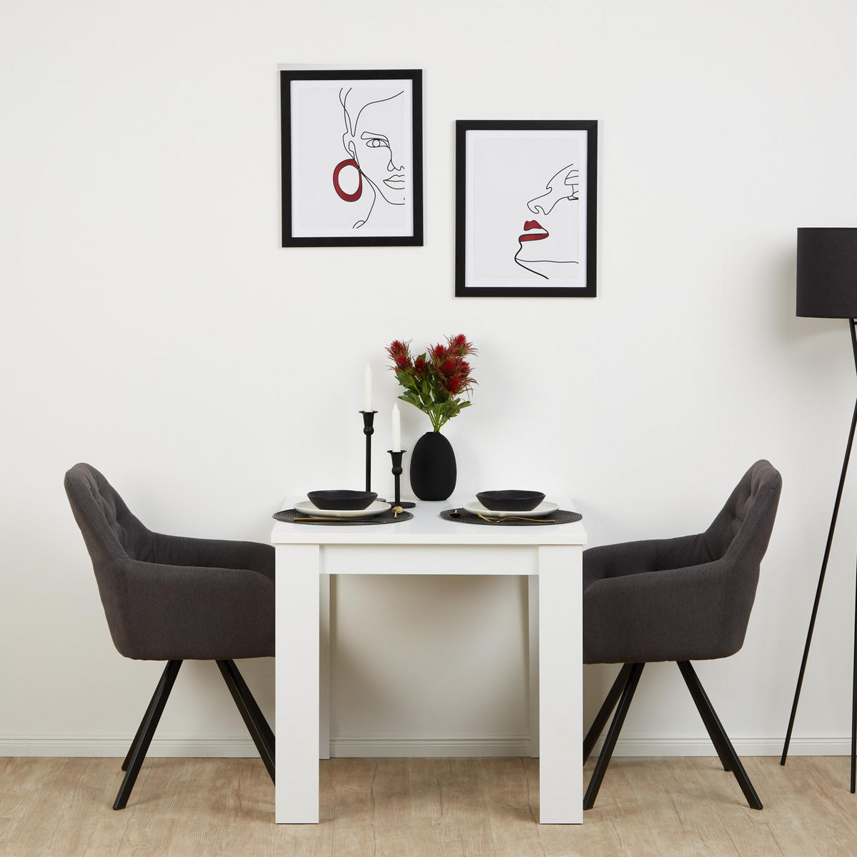 TISCHGRUPPE 80/80 cm in weiß mit 2 Stühle Grau - Weiß/Grau, Holz/Textil (80/75/80cm) - Homestyle4u
