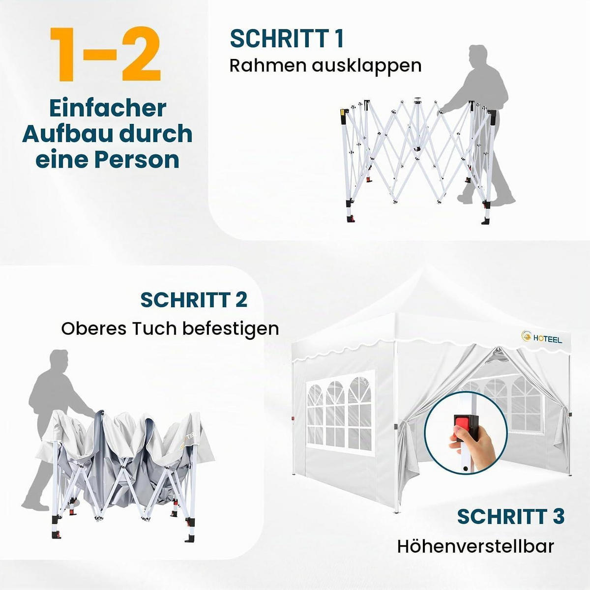 FALTPAVILLON 3x3m mit 4 Seitenteilen Weiß UV 50+ Wasserdicht - Weiß, Textil (22/26/118cm)