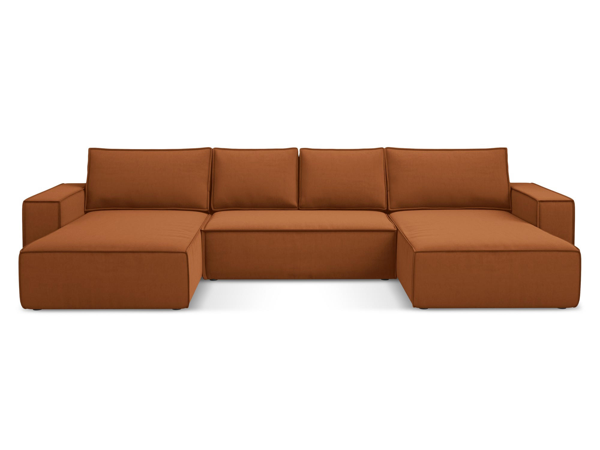 WOHNLANDSCHAFT Samt Stoff Orange - Terra cotta/Schwarz, Kunststoff/Textil (398/82/185cm) - Makamii