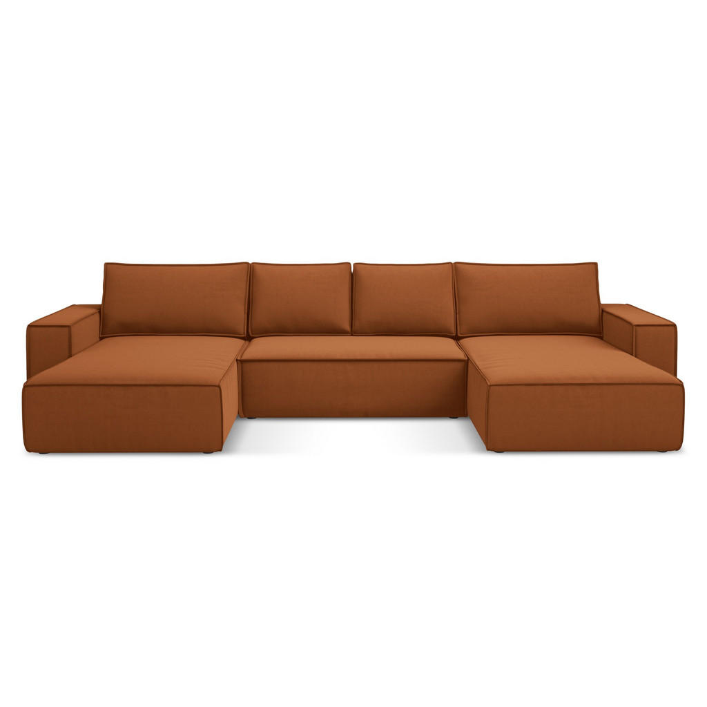 Thumbnail - Makamii Wohnlandschaft, Terra cotta, Textil, 4-Sitzer, Füllung: Schaumstoff, U-Form, 398x82x185 cm, Made in EU, Wohnzimm...