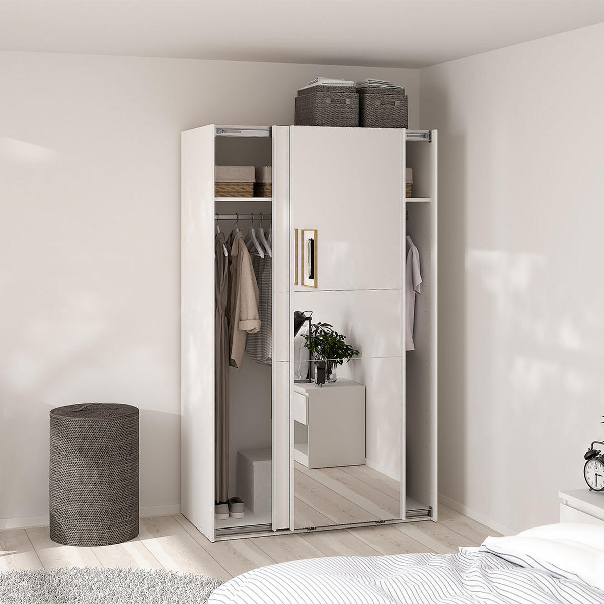SCHIEBETÜRENSCHRANK, Como, Weiß, Holzwerkstoff, 119 x 67 x 201 cm - Weiß, Holzwerkstoff (119/201/67cm) - ebuy24