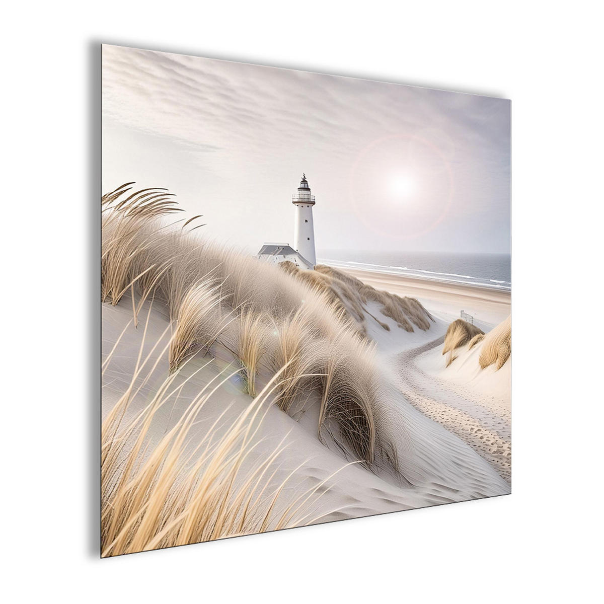 GLASBILD 50x50 cm Strand und Meer Leuchtturm - Beige, Glas (50/50cm) - artissimo