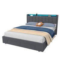 POLSTERBETT160/200 cm in Dunkelgrau Samt mit Bettkasten, Schubladen und USB/LED-Beleuchtung - Dunkelgrau, Holzwerkstoff/Textil (160/200cm) - CHICFURN