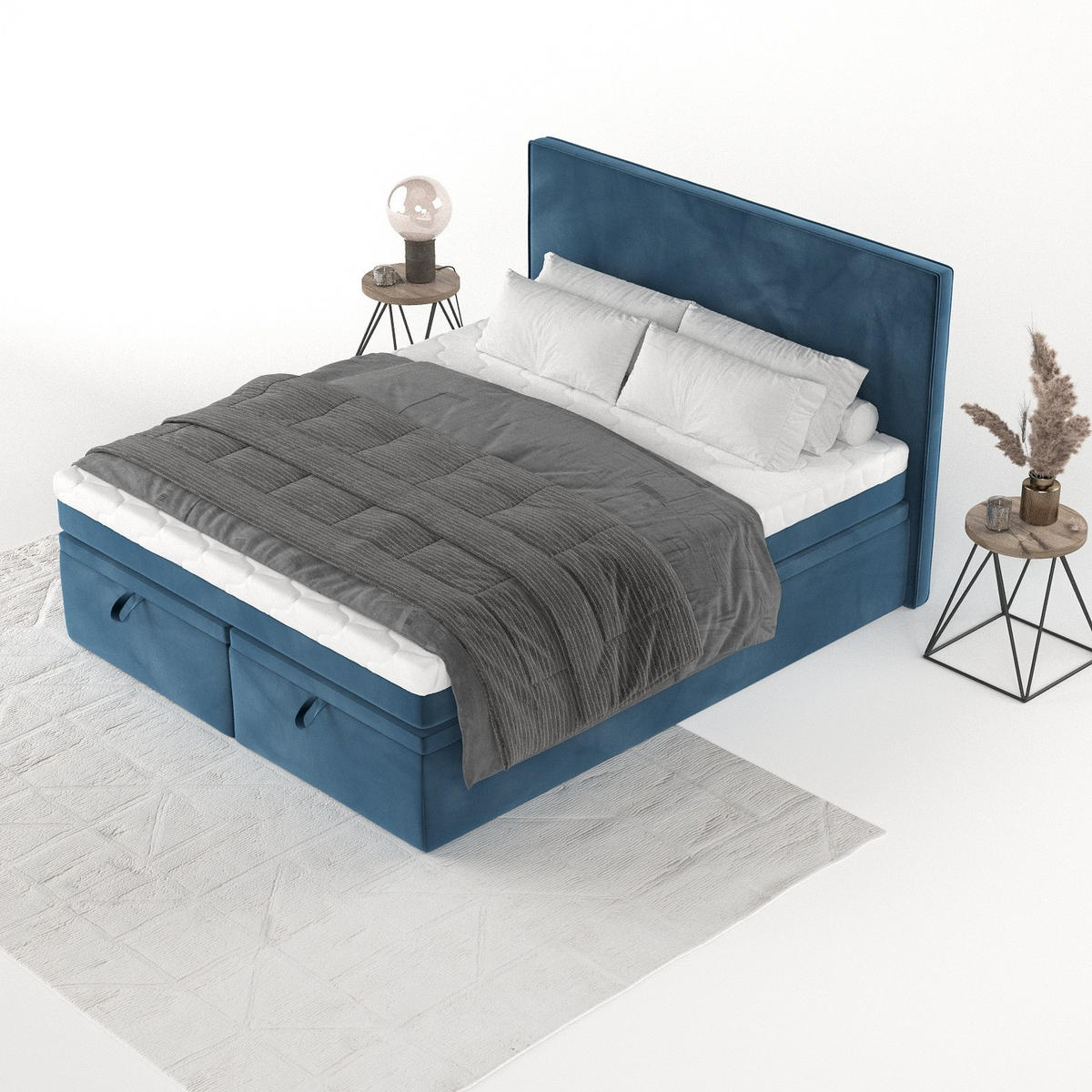BOXBETT Zalla 140/200 cm Dunkelblau im Kronos Stoff - Schwarz/Dunkelblau, Holz/Holzwerkstoff (140/200cm) - AltaBeds