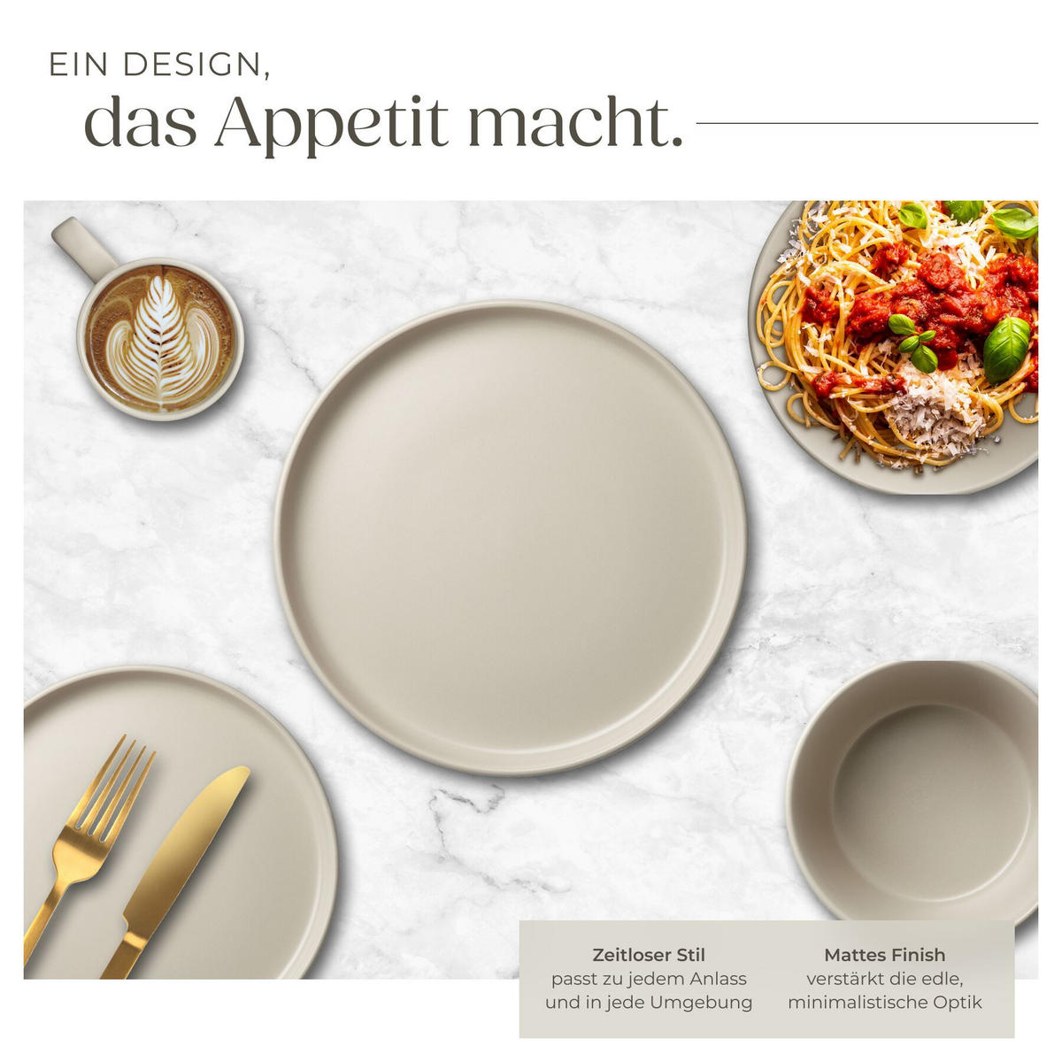 KOMBISERVICE Una, ineinander stapelbar, taupe - Taupe, Keramik (26/2.3/26cm) - tectake