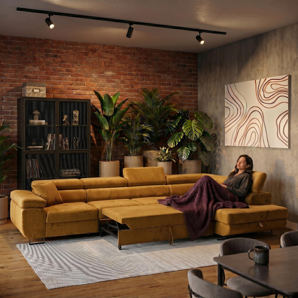 ECKSOFA WILD MAXI L Rechts mit Schlaffunktion 125x195 Velours Gold - Chromfarben/Goldfarben, Holz/Textil (203/350cm) - Muffo