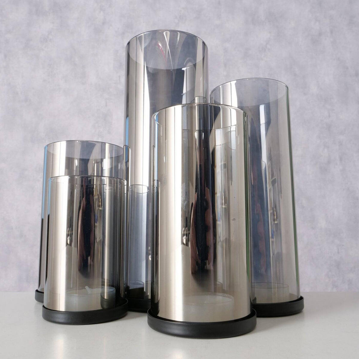 KERZENHALTER Metall 4er-Set - Grau, Glas (8/23/24cm) - Boltze Home