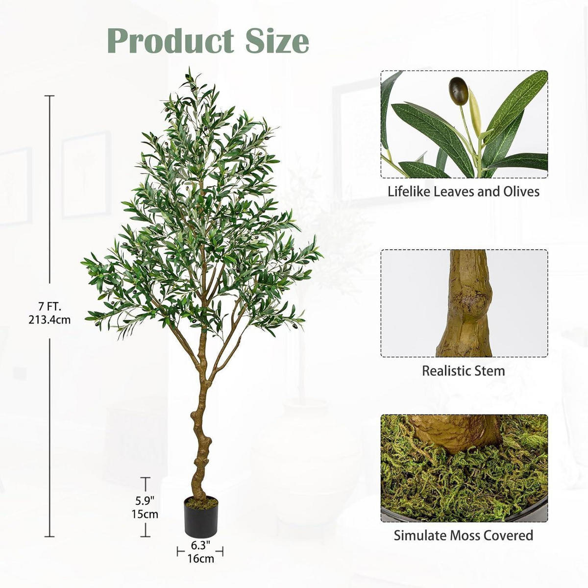 KUNSTBAUM Olivenbaum 210 cm - Olivgrün, Kunststoff (11cm)