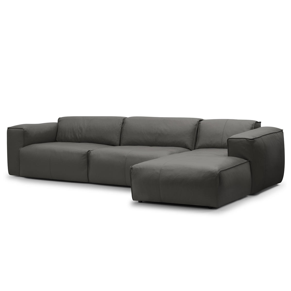 3-SITZER ECKSOFA mit Longchair - Schwarz/Grau, Leder/Kunststoff (317/173cm) - home24