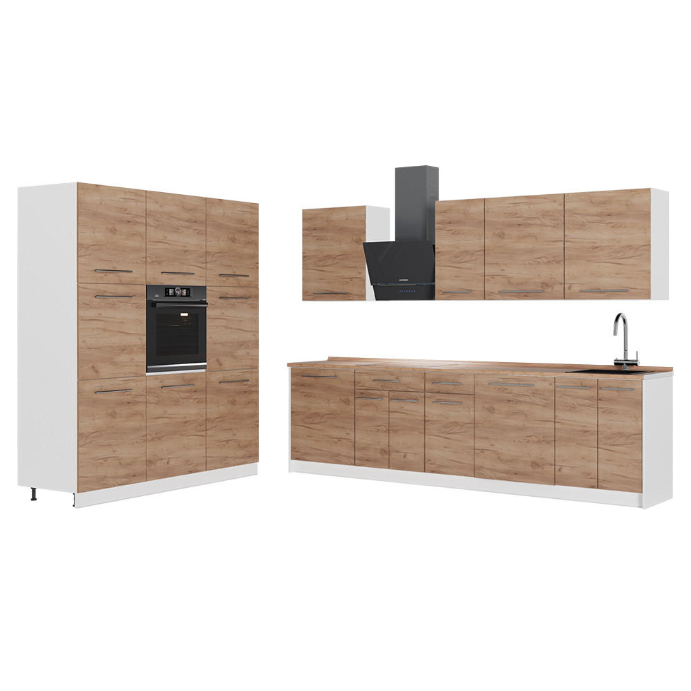 KÜCHENZEILE Fame-Line, Goldkraft Eiche/Weiß, 460 cm Arbeitsplatte Goldkraft Eiche - Eichefarben/Weiß, Holzwerkstoff (460/206.8/60cm) - Vicco