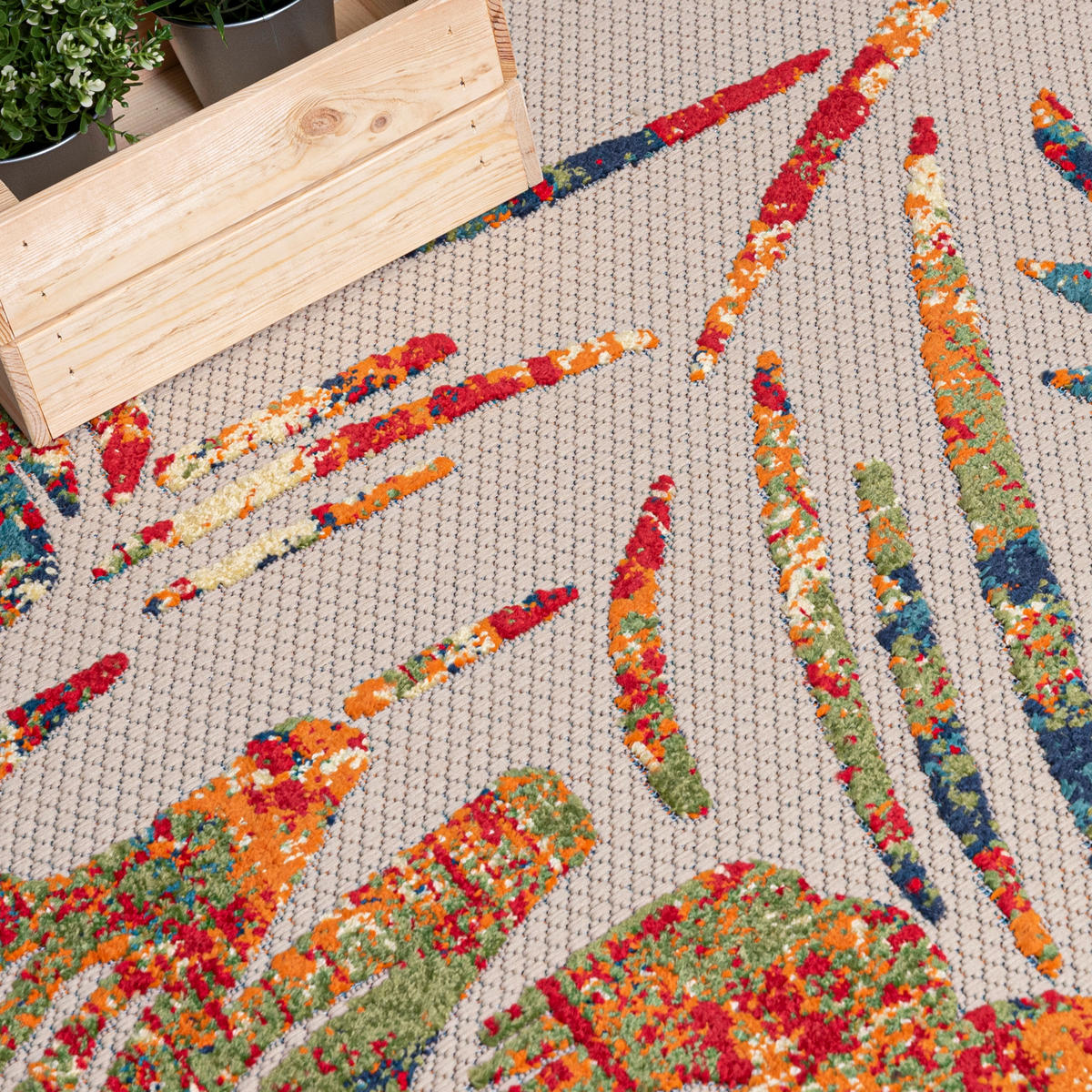 TEPPICH Outdoor Bunte Pflanzlich Kurzflor Rechteckig Boho - 160x230 cm - Rot, Textil (160/230cm) - Mazovia