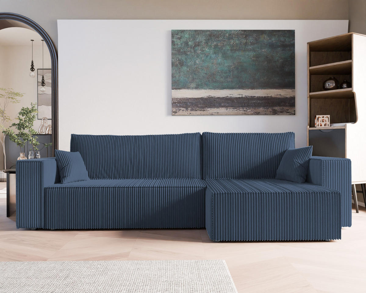 ECKSOFA mit Schlaffunktion und Bettkasten, Blau - Blau, Holzwerkstoff/Textil (145/276cm) - Idohome