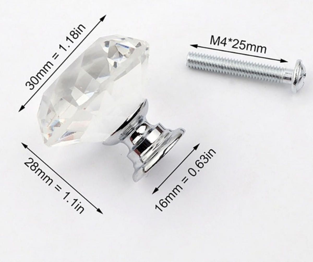 SCHRANKKNOPF Kristall 6er-Set 30 mm - Transparent, Glas (3/2.8/3cm)