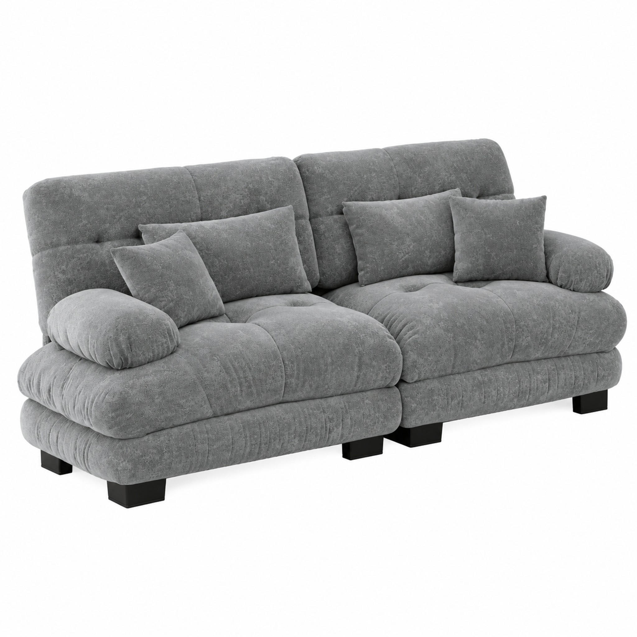 ECKSOFA modular Chenille Grau mit Kissen - Hellgrau, Kunststoff (77/81/220cm) - Meubliv