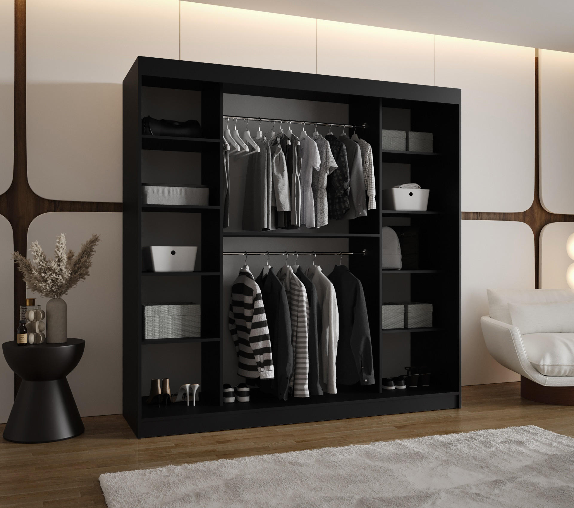 SCHWEBETÜRENSCHRANK 200/200/62 2-türig - Schwarz, Holz (200/200/62cm) - Abiks Möbel