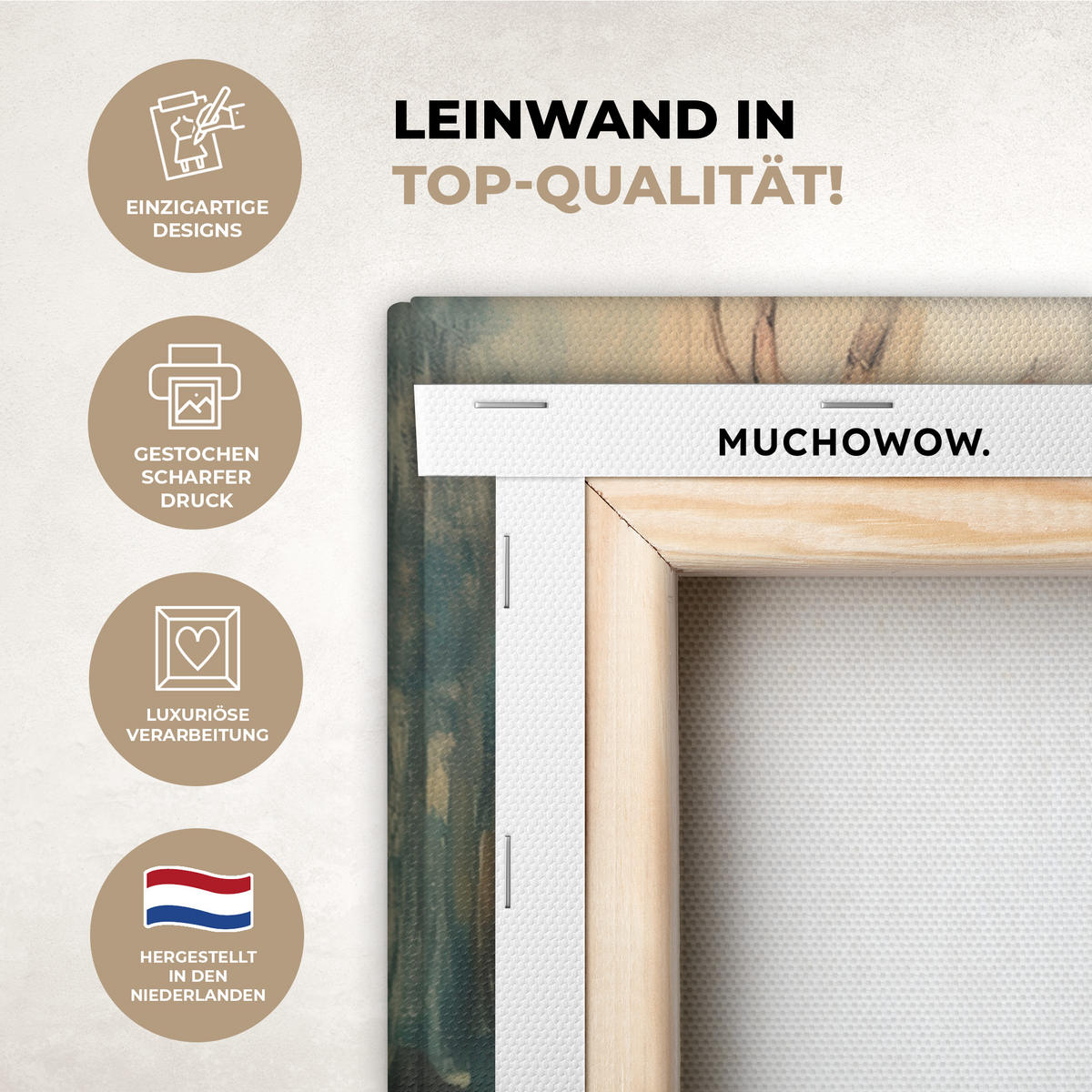 LEINWANDBILD Hirsch - Gemalt - Geweih - Braun 50x50 cm - Haselnussfarben, Textil (50/50cm) - MuchoWow