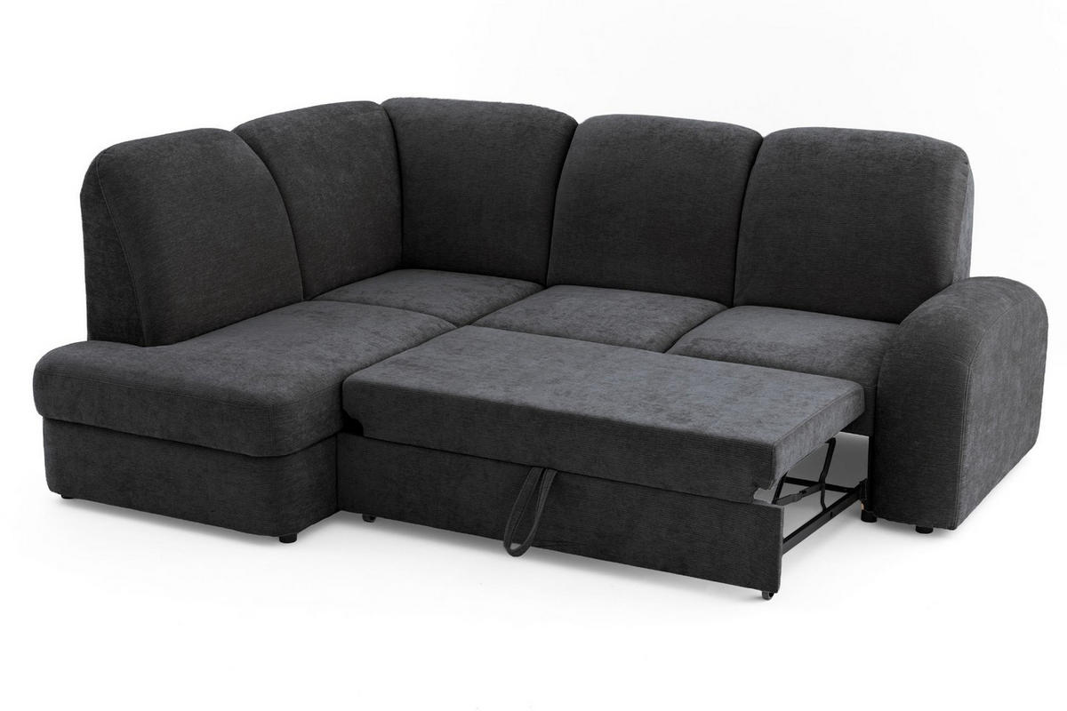 ECKSOFA VIBE L Links mit Schlaffunktion 129x205 Chenille Anthrazit - Anthrazit/Schwarz, Holz/Kunststoff (186/250cm) - Muffo