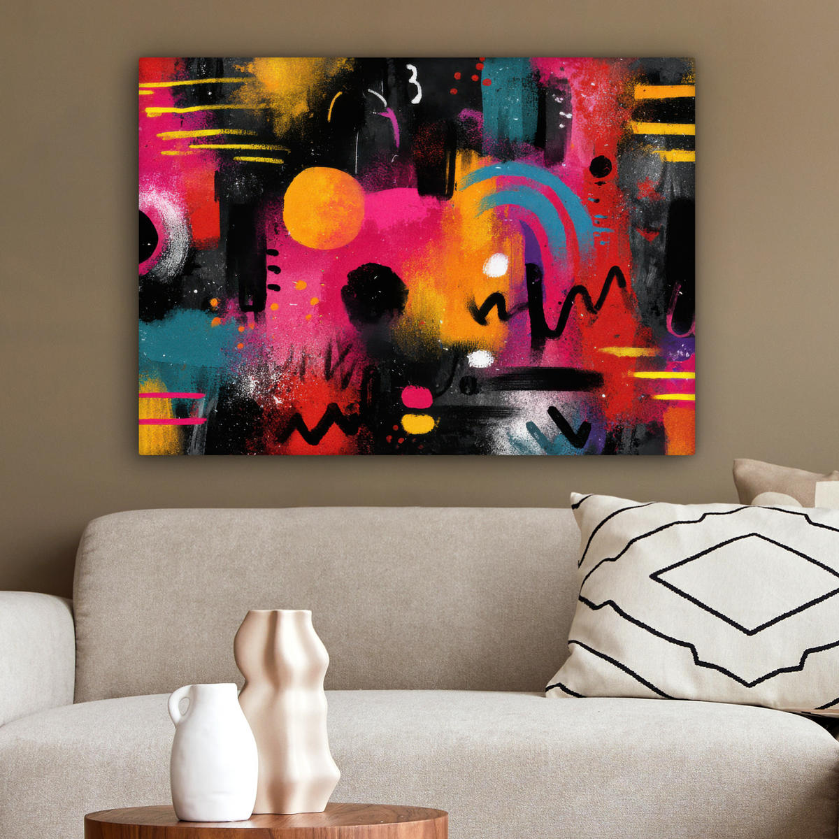 LEINWANDBILD Farbflächen - Formen - Bunt - Abstrakt Wandbilder 80x60 cm - Pink, Textil (80/60cm) - MuchoWow