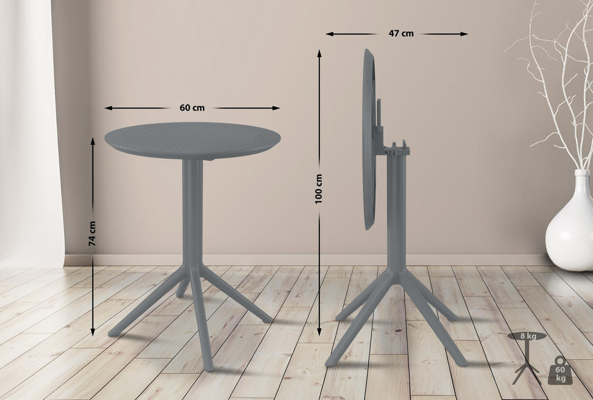 GARTENTISCH rund Kunststoff dunkelgrau - Dunkelgrau, Kunststoff (60/60/74cm) - CLP