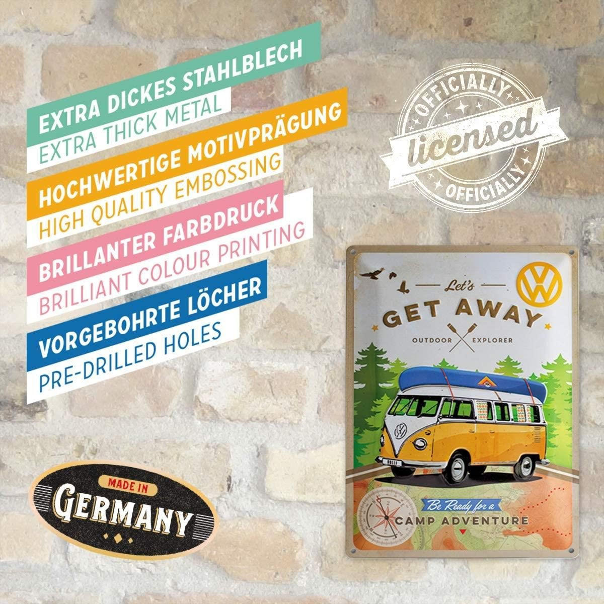 BLECHSCHILD 30/40 cm Volkswagen VW Bulli Let's Get Away! - Multicolor, Metall (30/40/0.2cm) - Nostalgic-Art