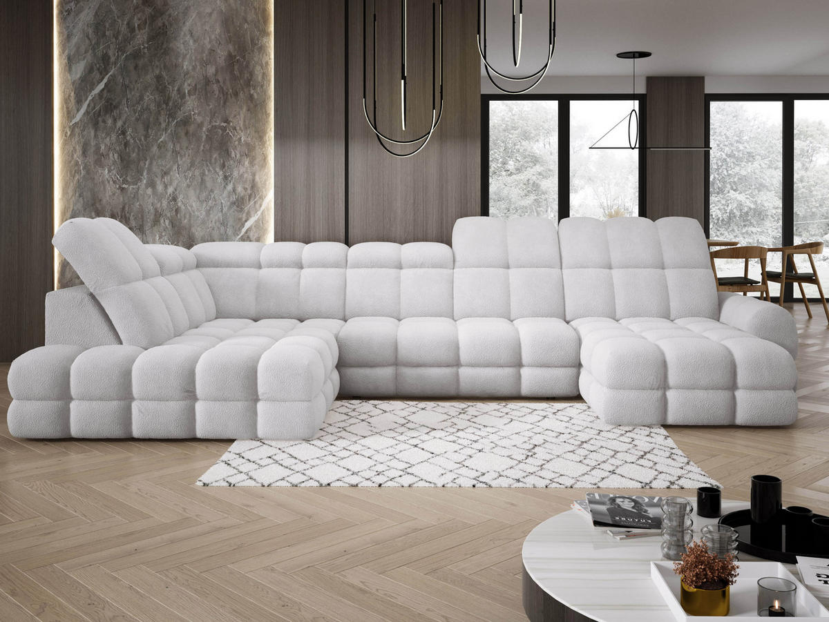 ECKSOFA TOLLO Anthology-stoff U-form 400x217x105 cm silber - Weiß, Holz/Textil (400/217cm) - DomoHome