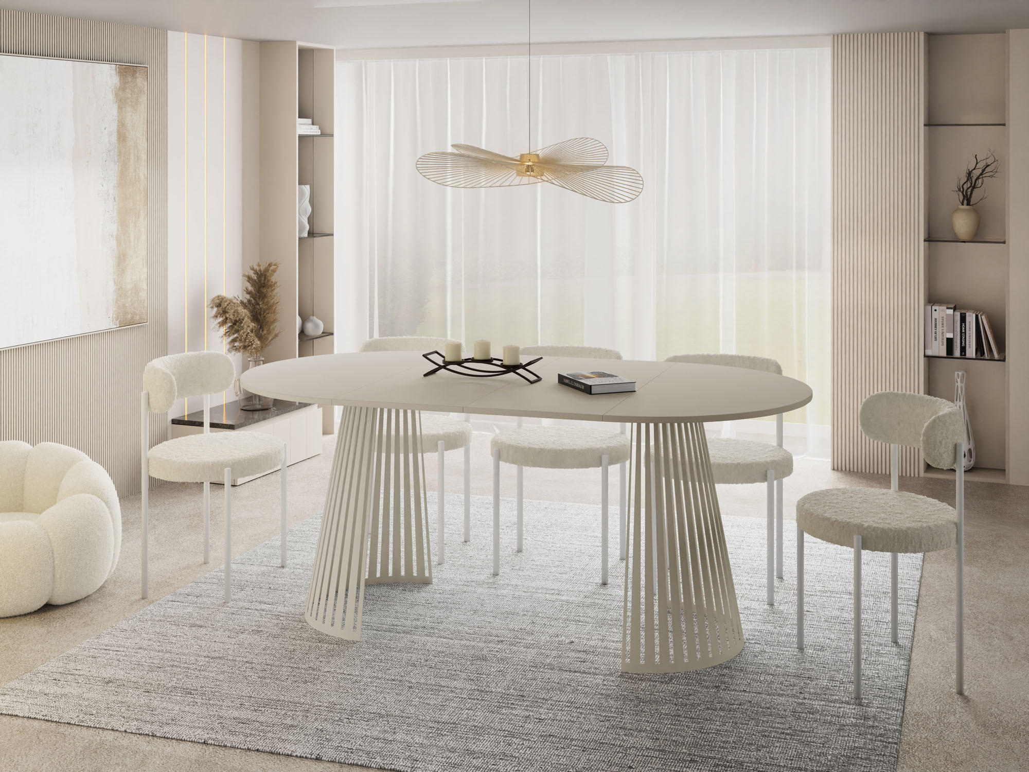 ESSTISCH Naro runder ausziehbarer, Beige Cashmere 120-200/120/76 cm - Kaschmir/Beige, Holzwerkstoff/Metall (120/120/76cm) - WFL GROUP