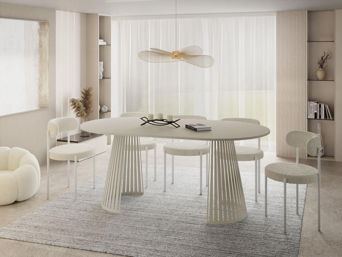 ESSTISCH Naro runder ausziehbarer, Beige Cashmere 120-200/120/76 cm - Kaschmir/Beige, Holzwerkstoff/Metall (120/120/76cm) - WFL GROUP
