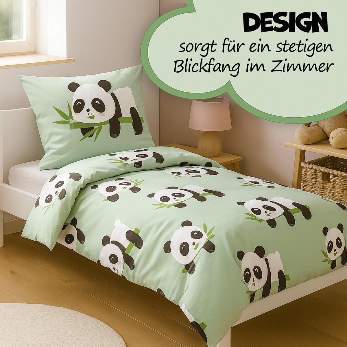 BETTWÄSCHE 2 tlg. mit Motiv 135x200 cm Panda - Mintgrün, Textil (135/200cm) - Bestlivings