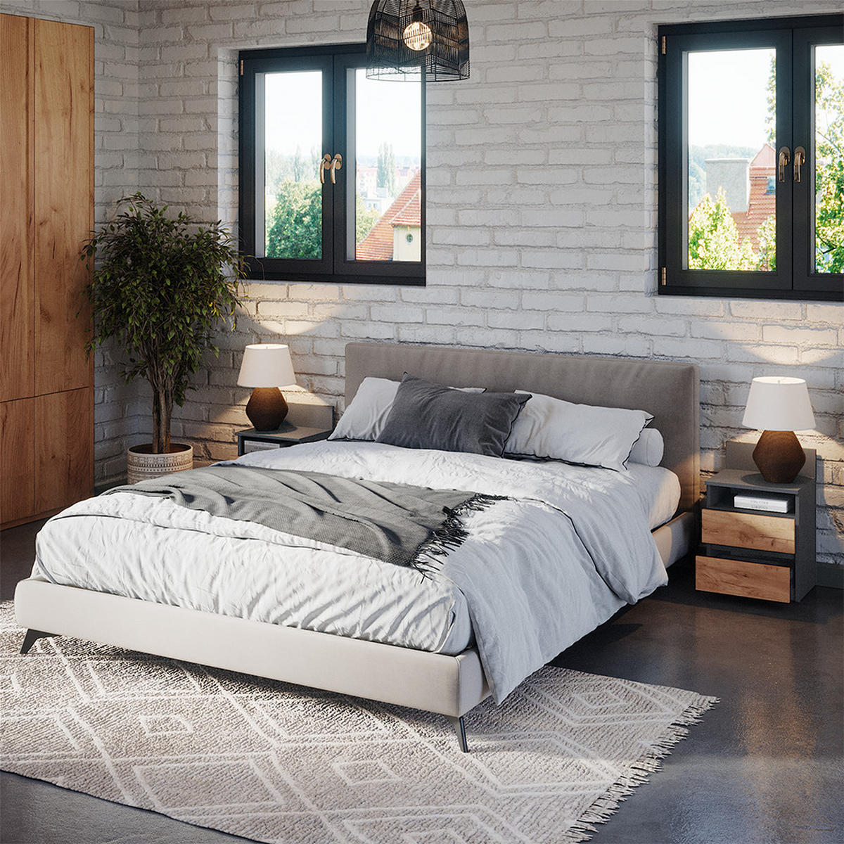 NACHTTISCH Monty Anthrazit/Goldkraft Eiche 2er Set - Honigeiche/Anthrazit, Holzwerkstoff (39.6/59.1/32.3cm) - Vicco