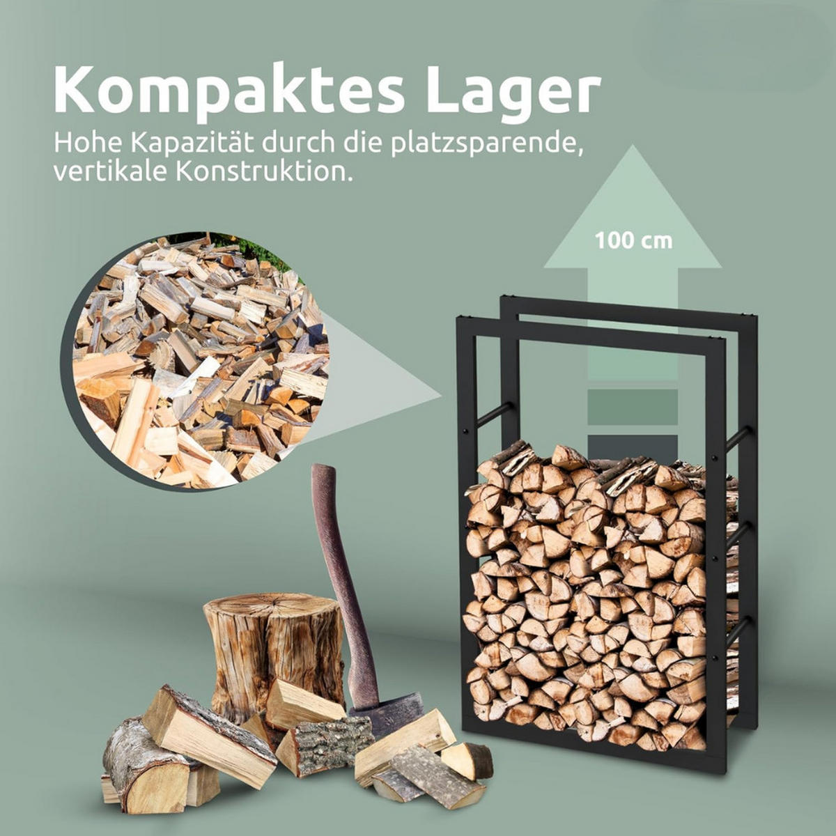 KAMINHOLZREGAL innen Metall KEOP Schwarz 60x25x125 cminkl. Ofenhandschuh - Schwarz, Metall (60/125/25cm) - DELUKE