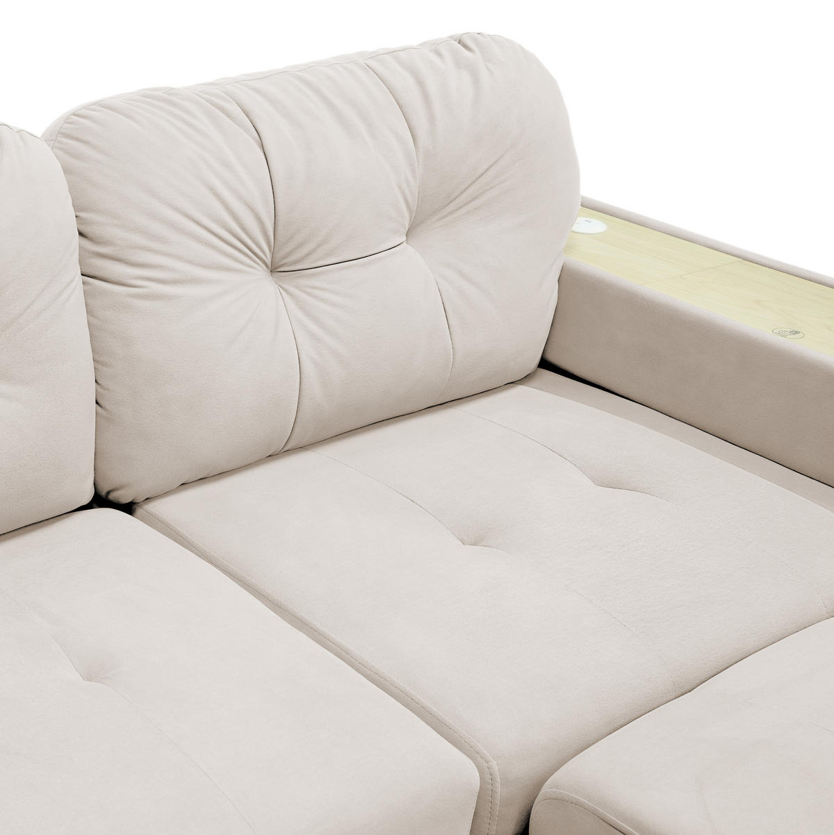 ECKSOFA 228/80/78 cm beige aus Samt mit Stauraum und USB - Beige, Textil (80/228cm) - OKWISH