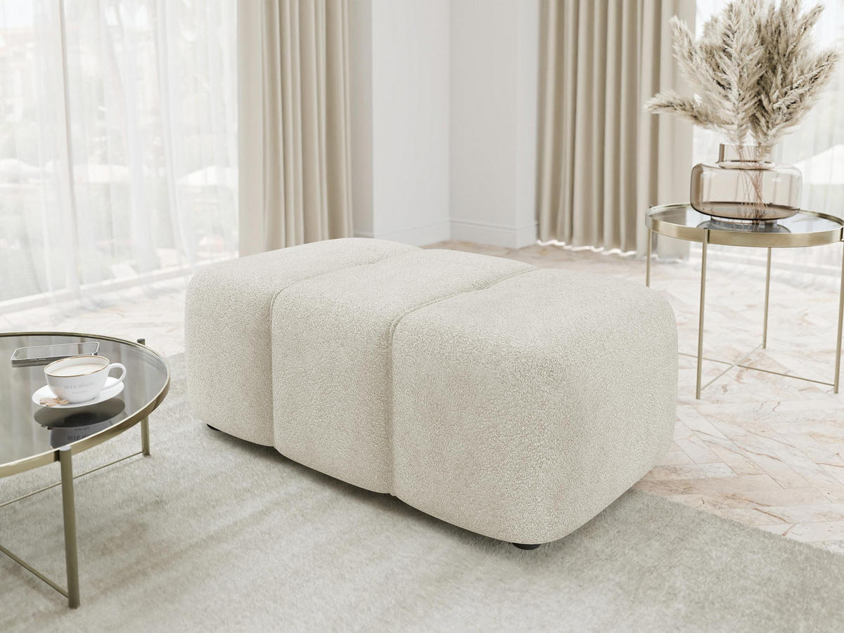 POLSTERHOCKER Furyn Boucle - Schwarz/Naturfarben, Holzwerkstoff/Kunststoff (93/38/62cm) - MIRJAN24