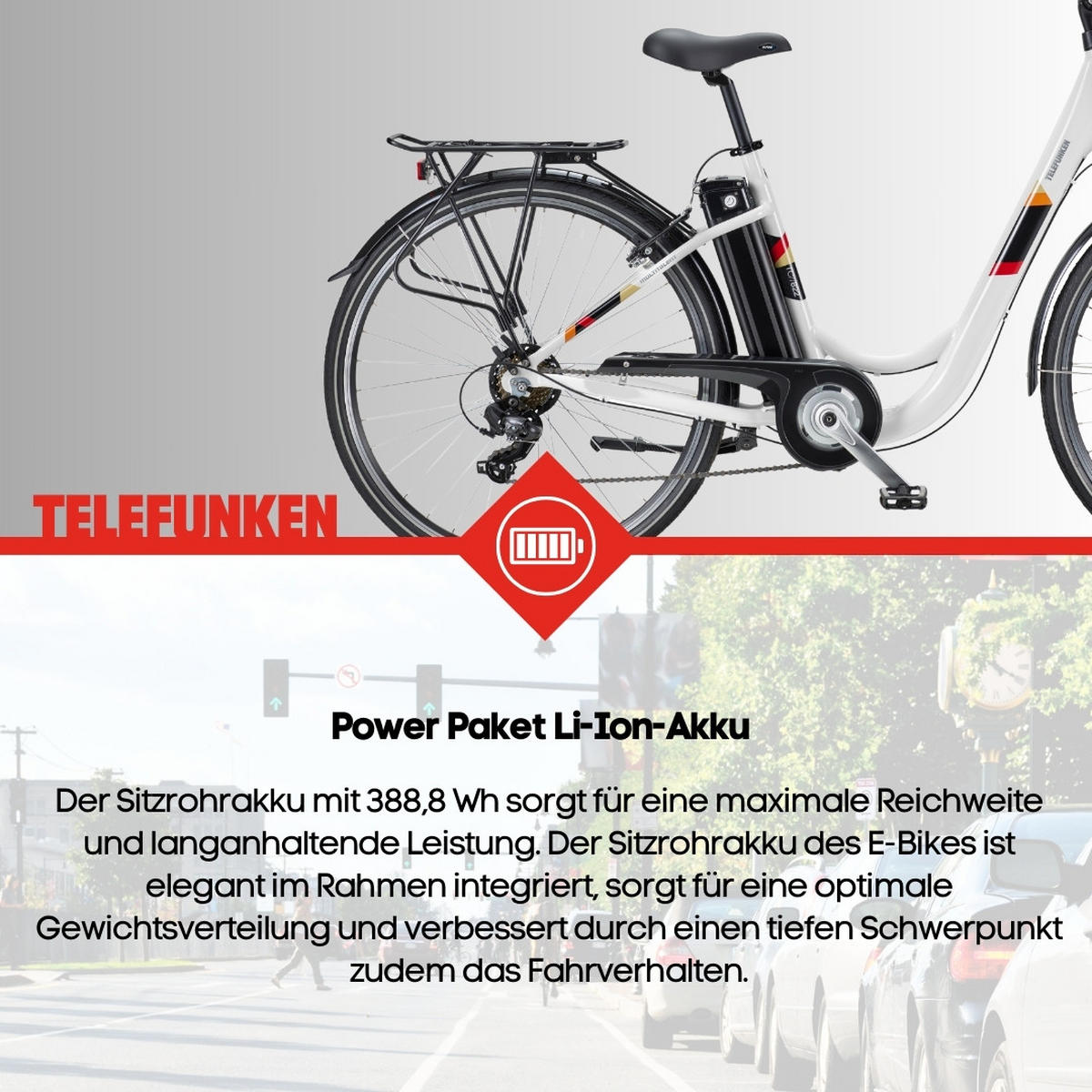 E-BIKE Cityrad Multitalent RC822 Für Damen u. Herren 374,4 Wh Frontmotor 7-Gang-Kettenschaltung 28 Zoll - Weiß, Metall (114.5cm) - Telefunken