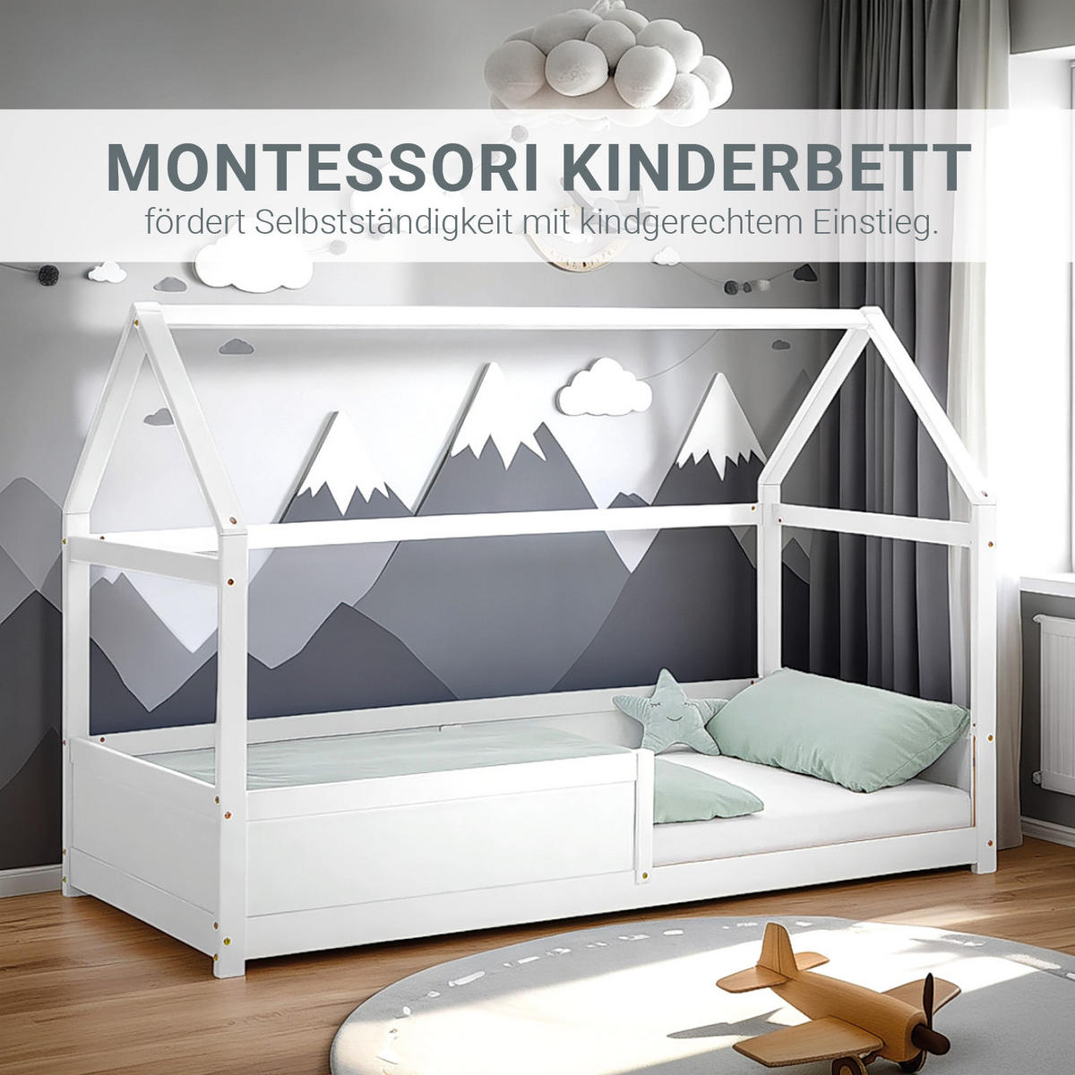 BODENBETT 90/200 cm in Weiß mit Lattenrost - Weiß, Holz (206/141/97cm) - Homestyle4u