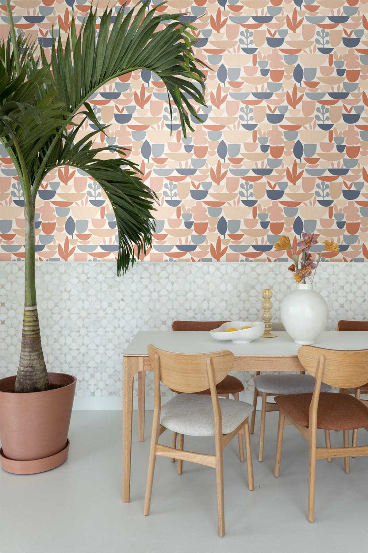TAPETE Keramik und Pflanzen 50 x 900 cm - Orange, Papier (50/900cm) - ESTAhome