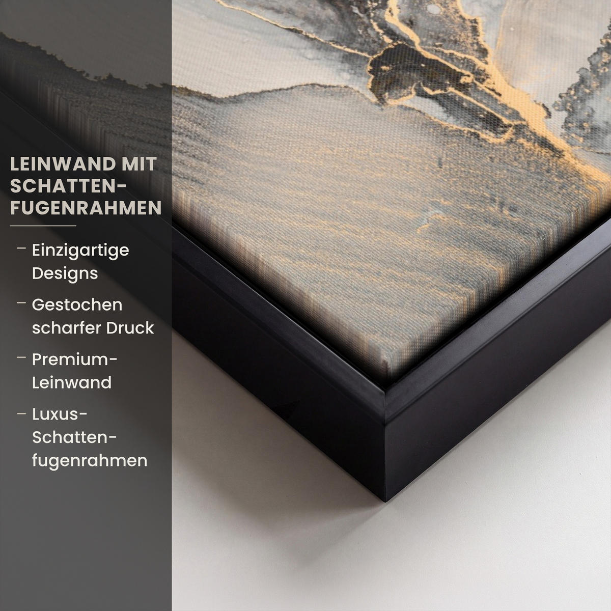 LEINWAND Bilder mit Rahmen - Grau - Luxus - Gold - Marmor - 70x100 - Dunkelgrau, Textil (70/100cm) - MuchoWow