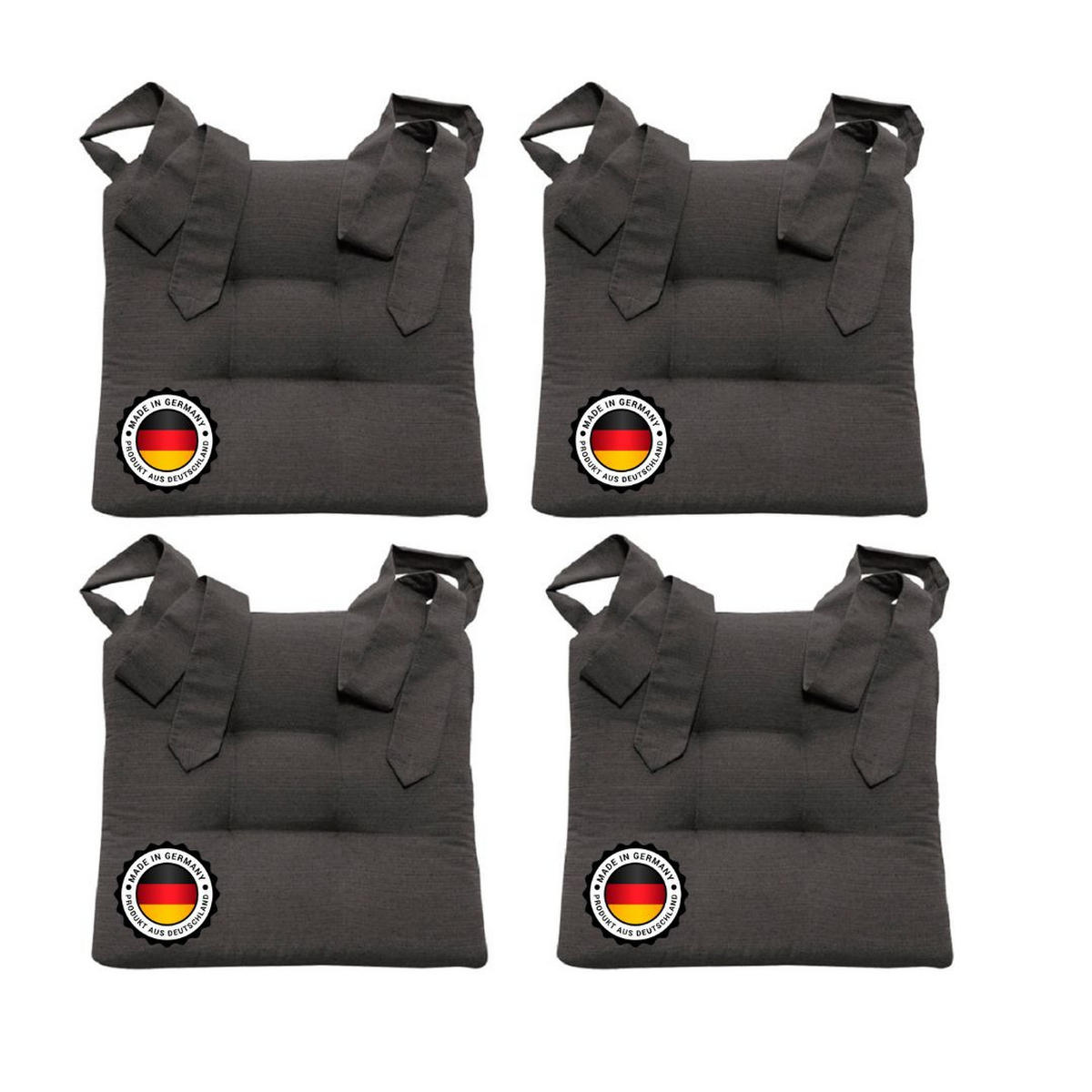 STUHLKISSEN mit Schleifenband 4er Set - Anthrazit, Textil (46/42/7cm) - Bonvionn