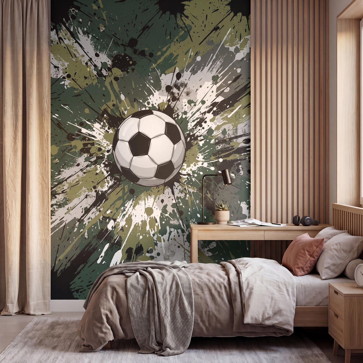KINDERTAPETE - Fußball - Farbe - Spritzer - Grün - 200x300 cm - Dunkelgrün, Papier (200/300cm) - OnlyWow