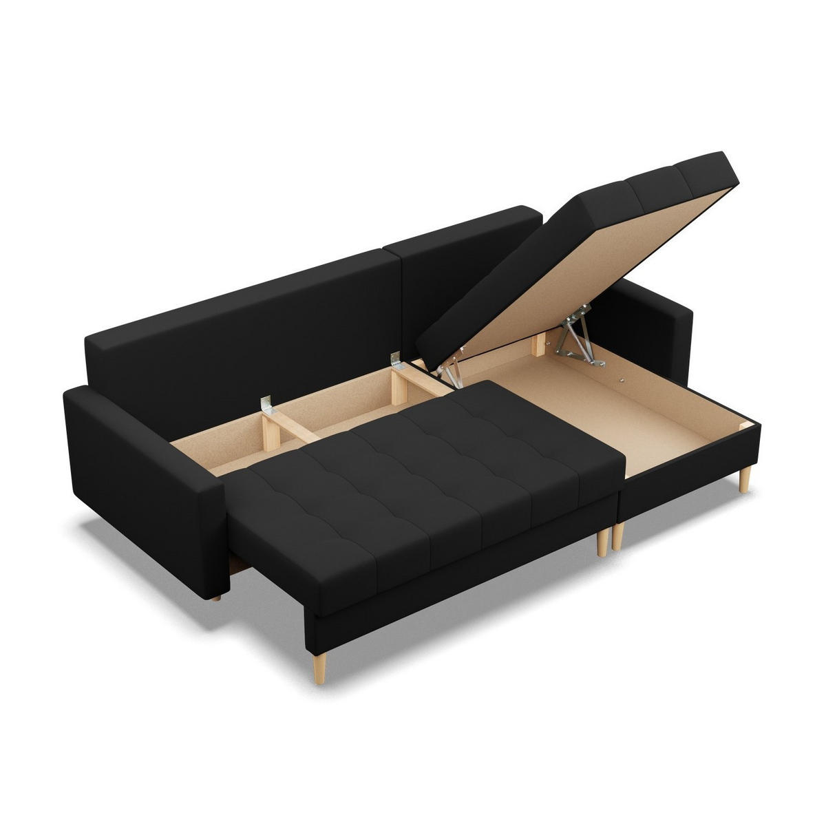 ECKSOFA MIT SCHLAFFUNKTION ELMA, Schwarz - Schwarz, Textil (223/140cm)