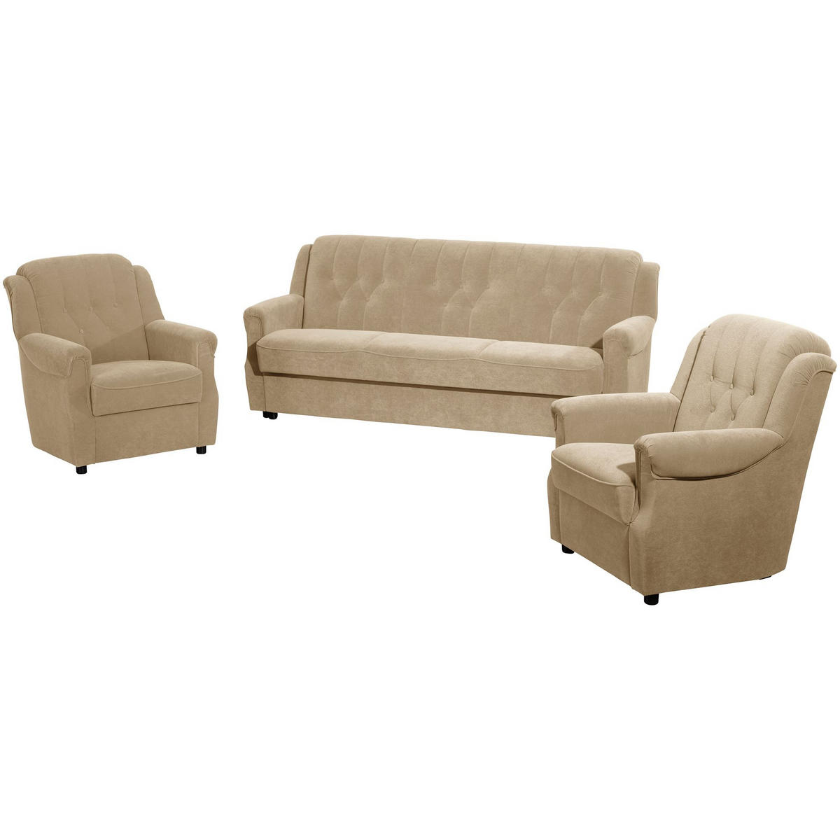 SOFA 3-Sitzer mit Bettfunktion Kaylyn Flockstoff sand - Sandfarben, Kunststoff (207/89/83cm) - 58aufmkessel