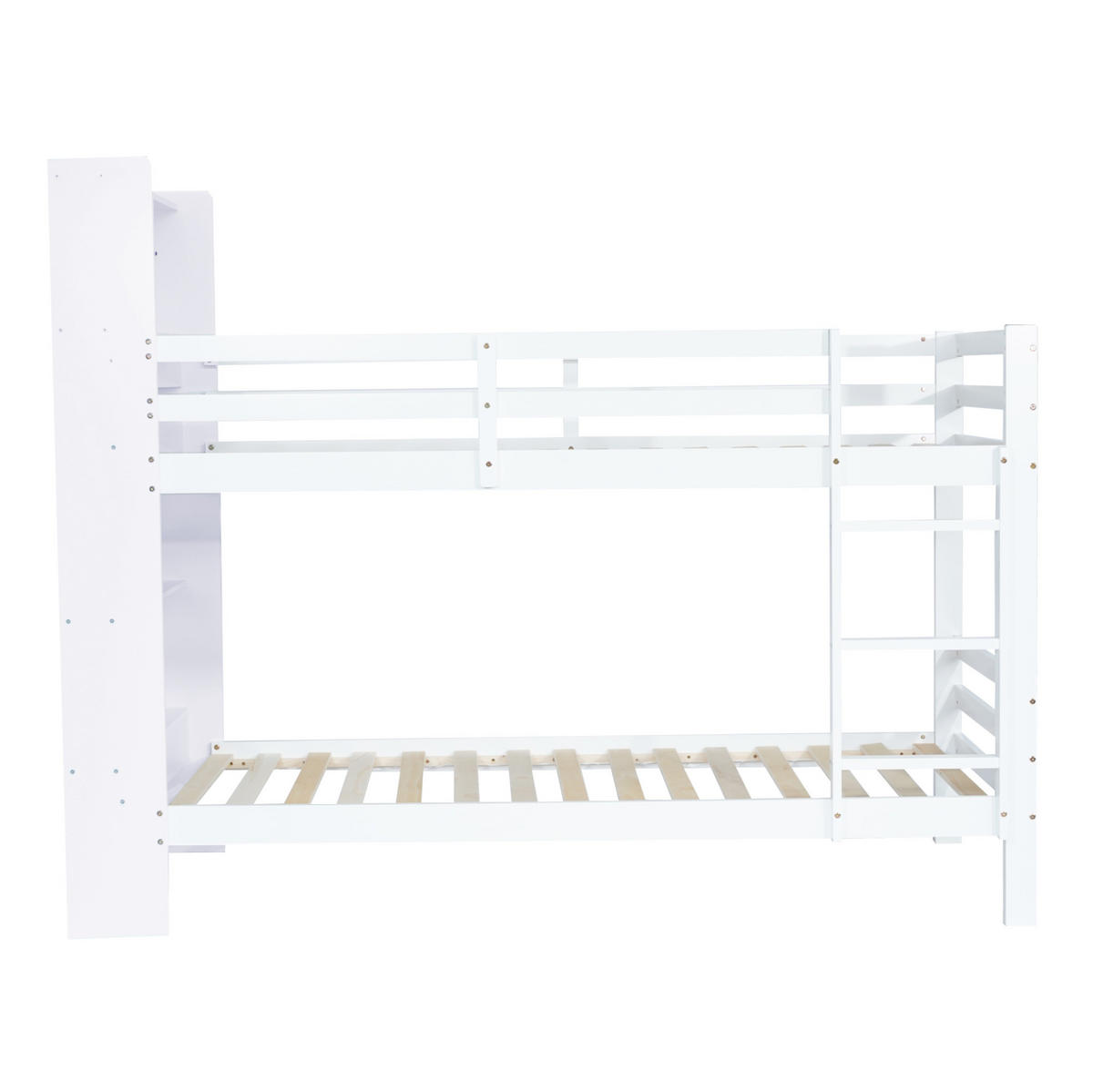 ETAGENBETT 90/200 cm mit Kopfregalen und rechtwinkliger Leiter und MDF, Weiß - Weiß, Holzwerkstoff (90/200cm) - Redom
