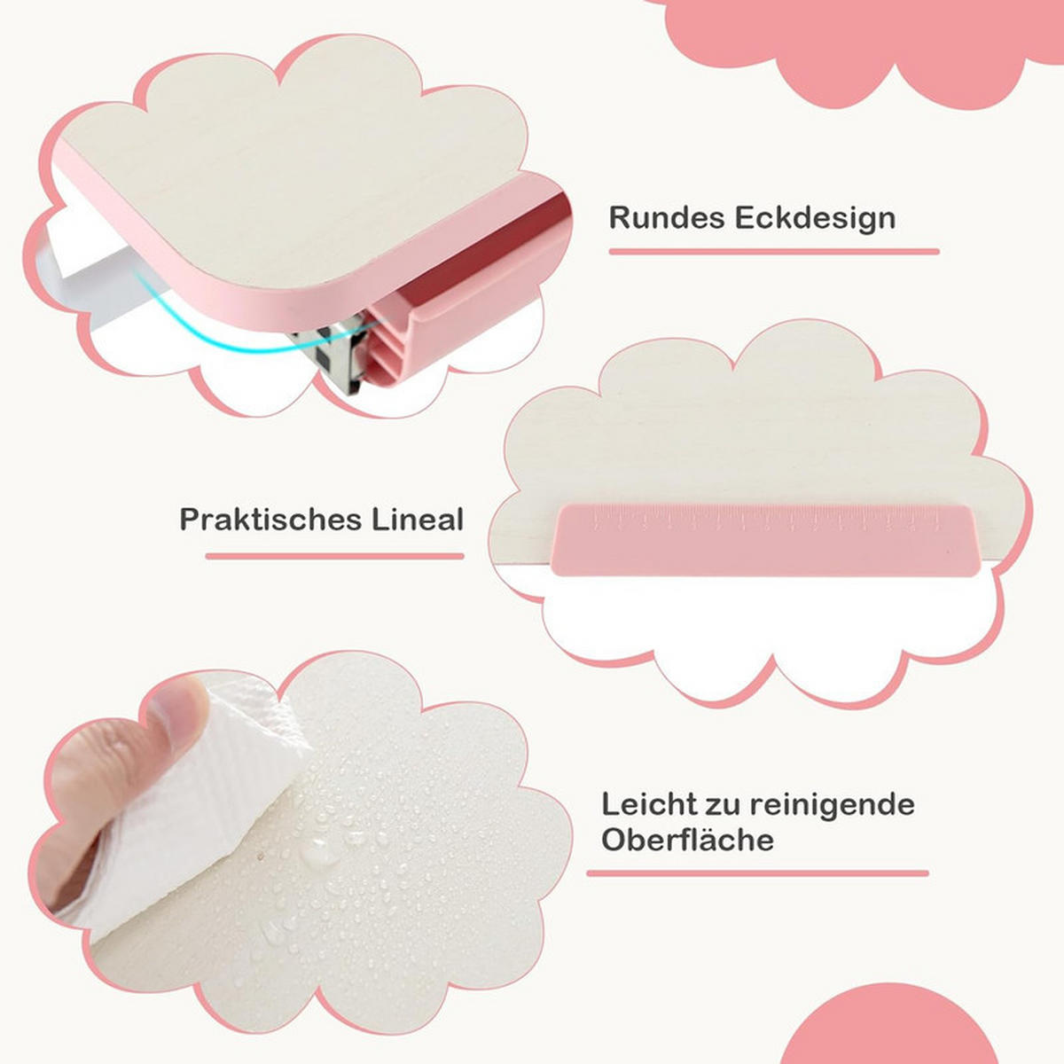 KINDERSCHREIBTISCH Höhenverstellbarer rosa - Pink, Metall (80/81.5/51cm) - COSTWAY
